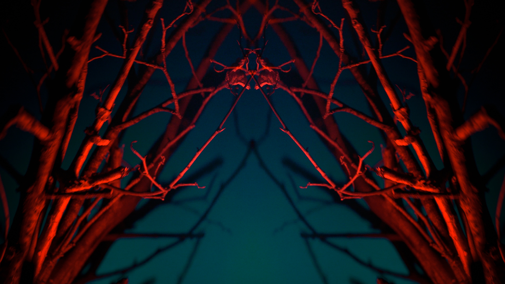 Creepy abstract forest of red branches in an adaptation of the Legend of Sleepy Hollow - produced for Historic Hudson Valley